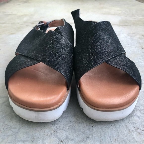 Gentle Souls Sandals Comfort Flatform Platform Black Leather Shimmer Open Toe 10 - Picture 4 of 9